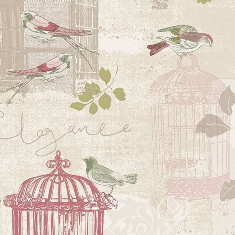 Waynesboro 32.7 Ft. x 20.5 In. Vinyl Pink Birdcage Toile Kitchen Wallpaper Covering