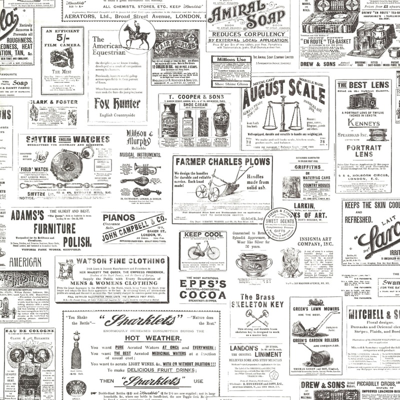 Americana Smith Adamstown Cream Vintage Newspaper 33' L X 20.5 W Wallpaper Roll