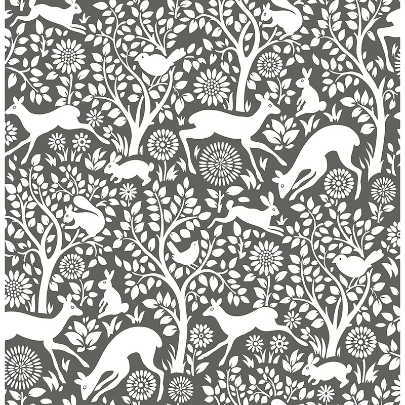 Animals Cypress Seeger Charcoal Meadow 33' L X 20.5" W Wallpaper Roll