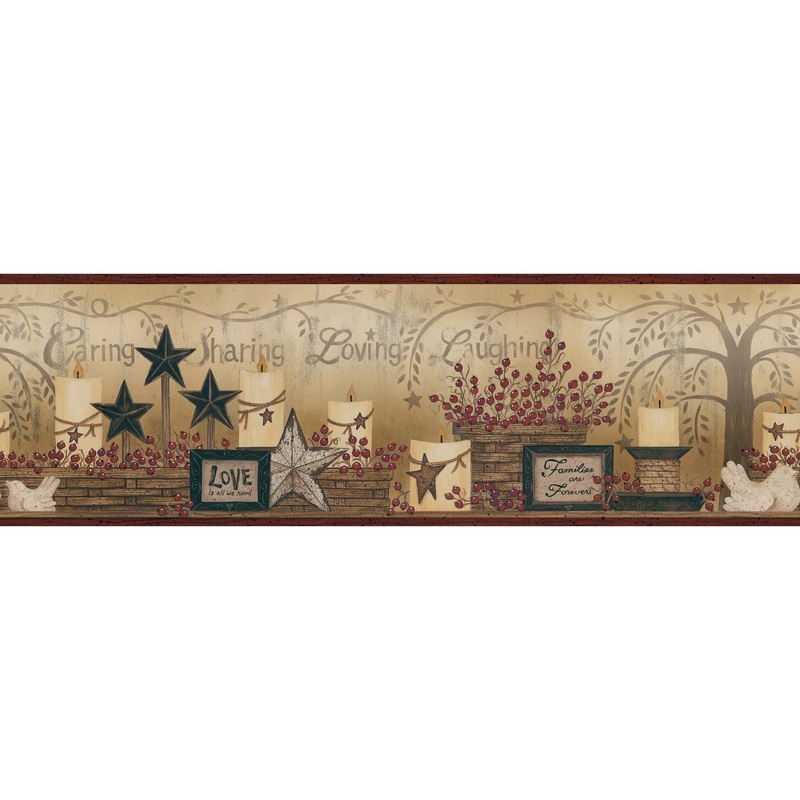 Clearlake, Caring Candles Dark Red, 15' L X 5.6 W, Wallpaper Border