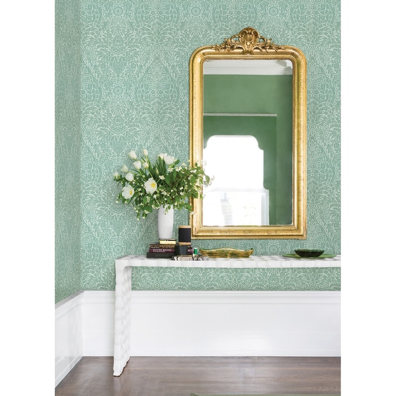 Damask Montgomery Maris Charcoal Flock Damask 33' L X 20.5" W Wallpaper Roll