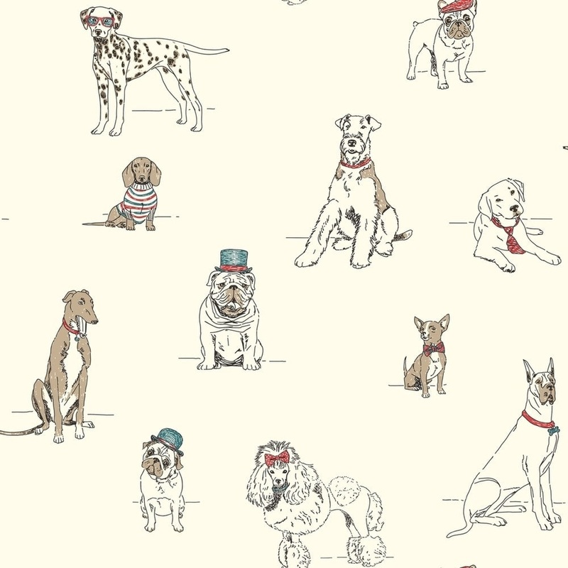 Dog's Life Wallpaper, 20.5 in. x 33 ft. = 56 sq.ft, in red/blue