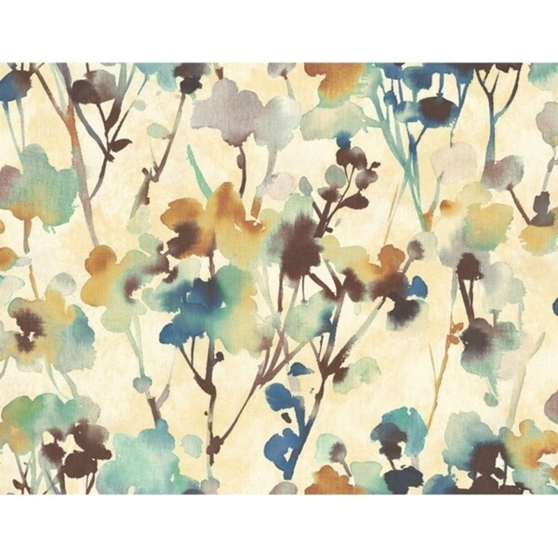 Faravel Twigs/Branches/Watercolor Wallpaper, In Cerulean, Brass, & Chocolate