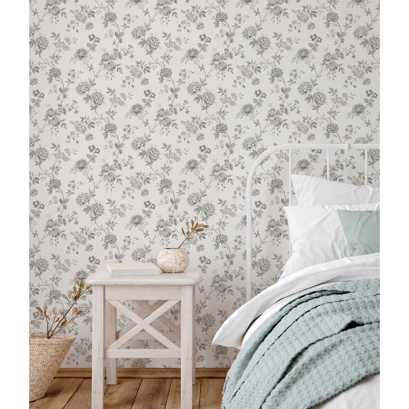 Flowers Sacramento Teal Jacobean Wallpaper