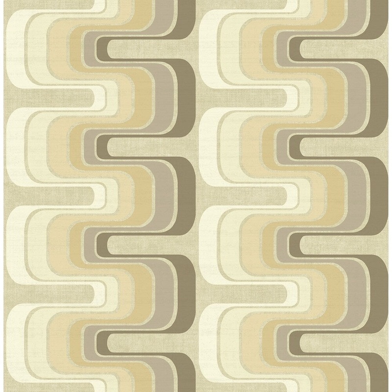 Fonzie Retro Wallpaper, In Brown, Beige, & Off-White