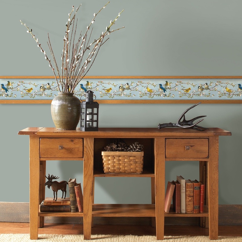 Botanical Winter Songbird Multicolor Floral Trail 33' L X 20.5 W Wallpaper Border