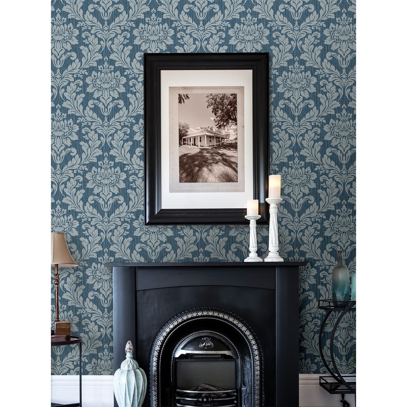 Damask Wells Blue Damask Wallpaper