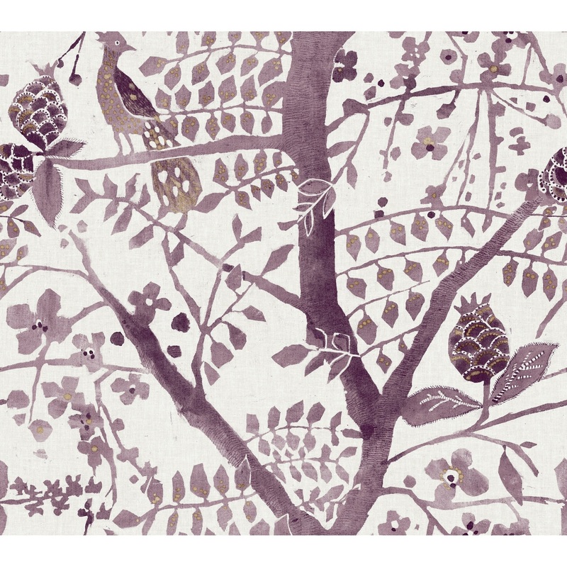 Edinburgh Purple Non-Woven Unpasted Bohemian Peacock Block Print Wallpaper Covers about 60.75 sq. ft.