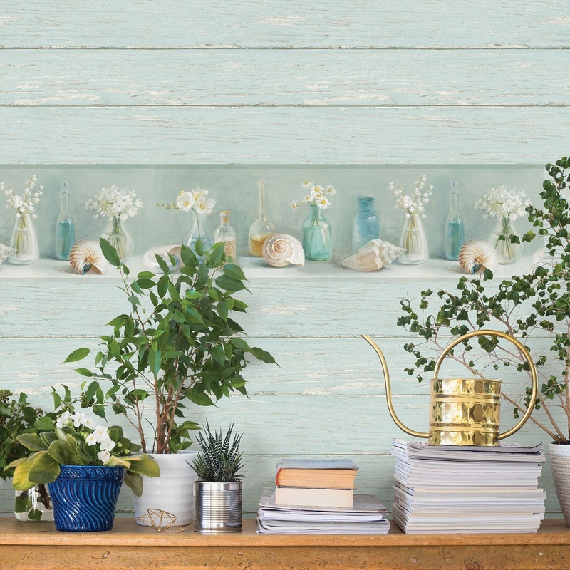 Englander, Cahoon Teal Vases, 33' L X 20.5 W, Wallpaper Border