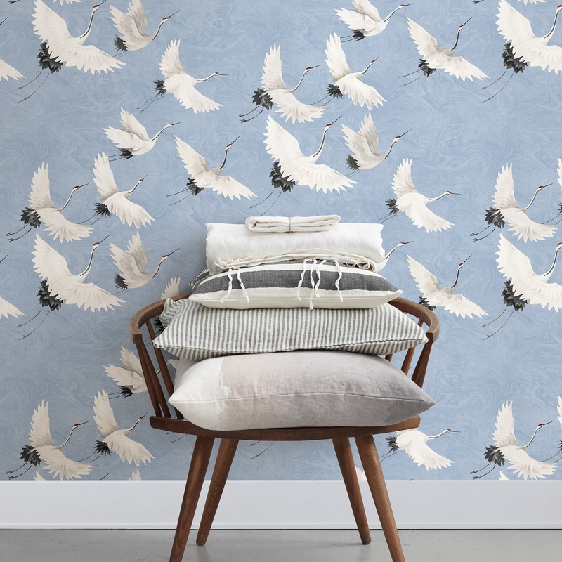 Farmersville, Windsong Periwinkle Crane, 33 FT. L x 20.5In. W Wallpaper Roll