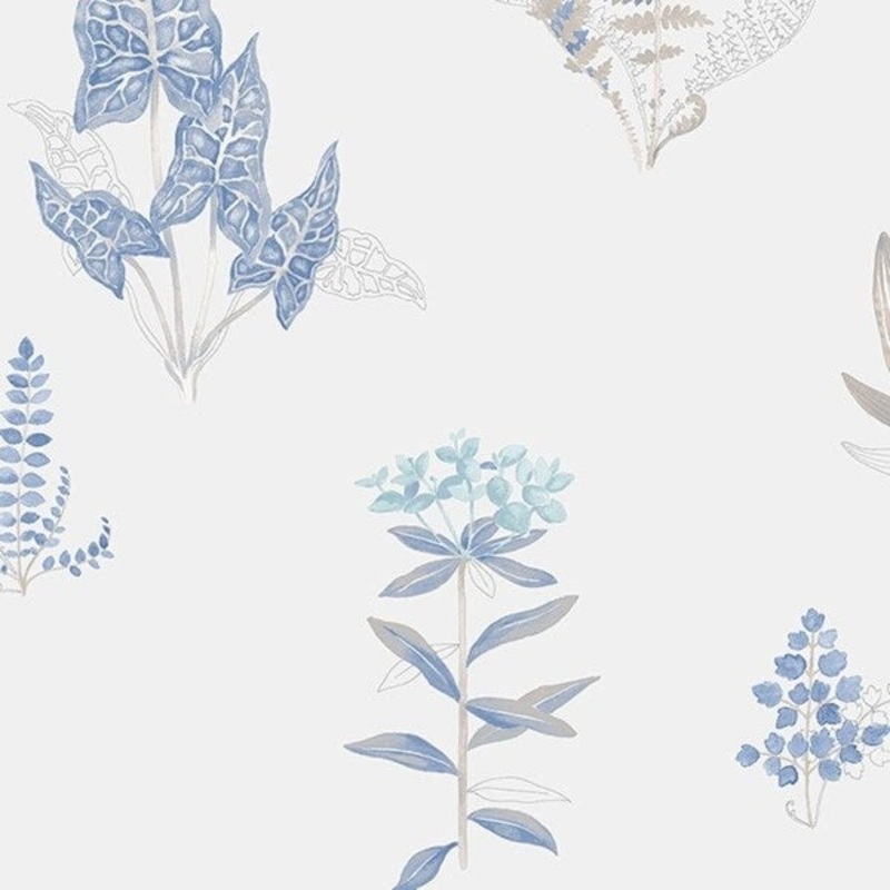 Ferns Allentown 32.7 Ft. x 20.5 In. Vinyl Baby Blue Tropical Plants Wallpaper Covering