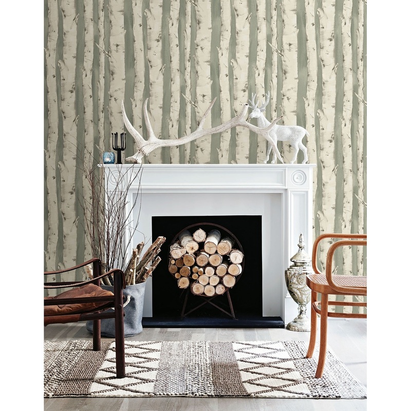 Trees Barack Pioneer Off-White Birch Tree 33' L X 20.5 W Wallpaper Roll