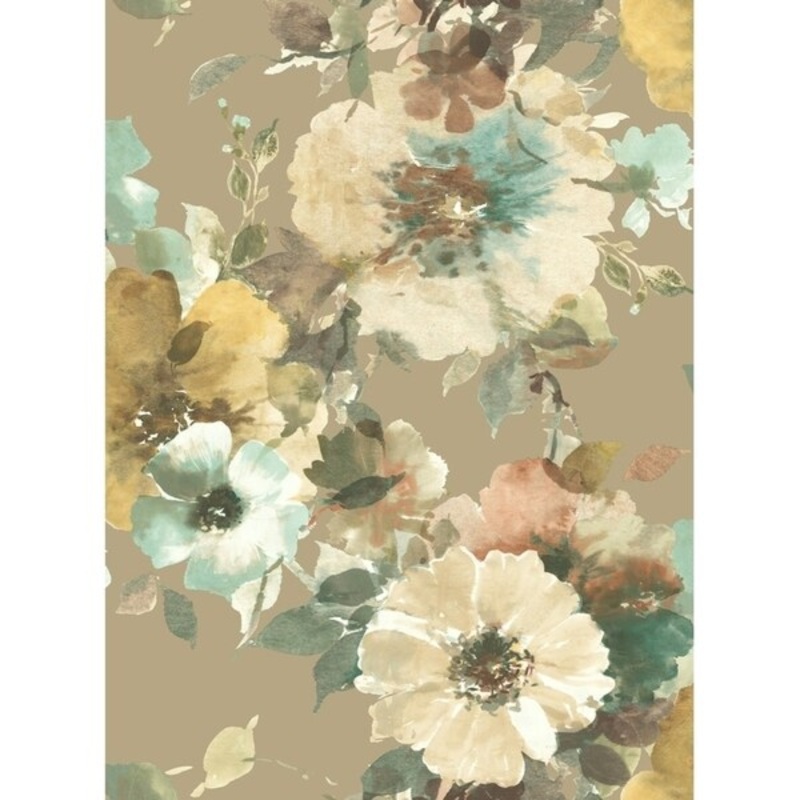 Cyprus Floral Wallpaper, In Taupe & Teal