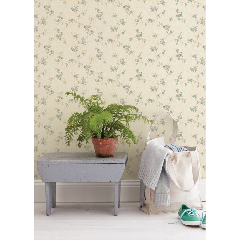 Flowers Kao Rose Valley Sky Floral Trail 15' L X 6.76 W Wallpaper Roll