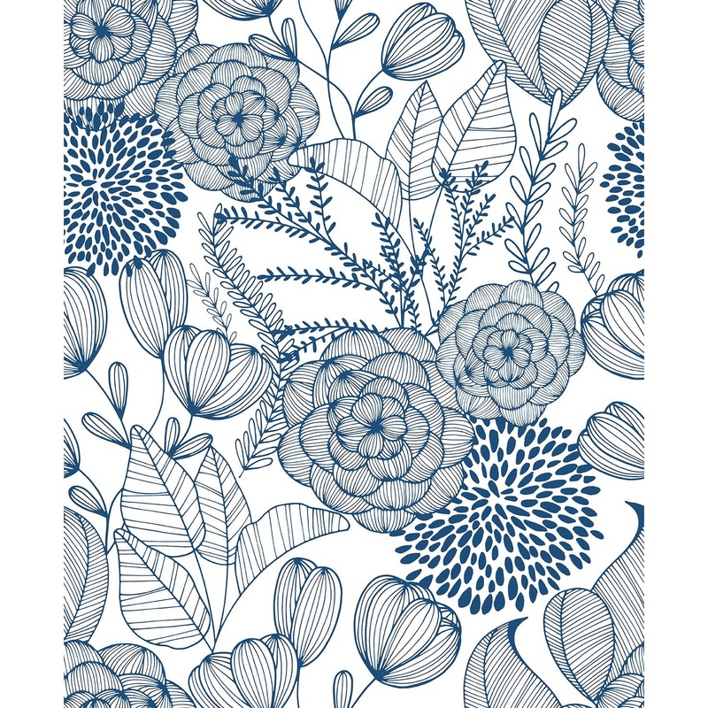 Flowers Makayla Alannah Navy Botanical Wallpaper