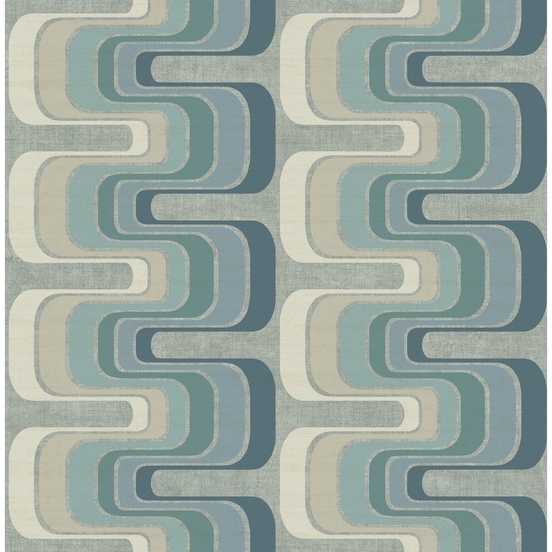 Fonzie Retro Wallpaper, In Blue, Teal, Gray, & White
