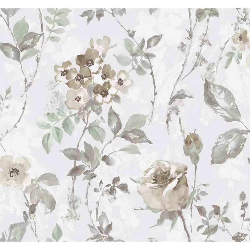 Seabrook Designs Etta Watercolor Floral Branch Unpasted Wallpaper - 27 in. W x 27 ft. L bolt 60.75 sq. ft.