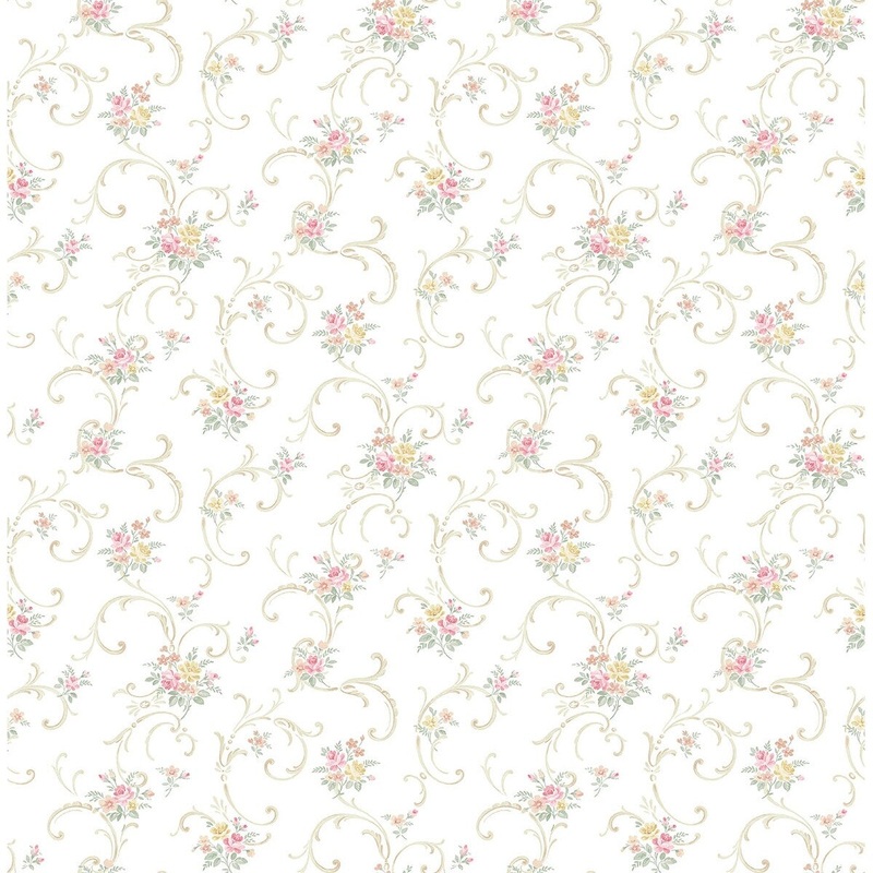 Seabrook Designs Nicolai Bouquet Floral Scroll Unpasted Wallpaper