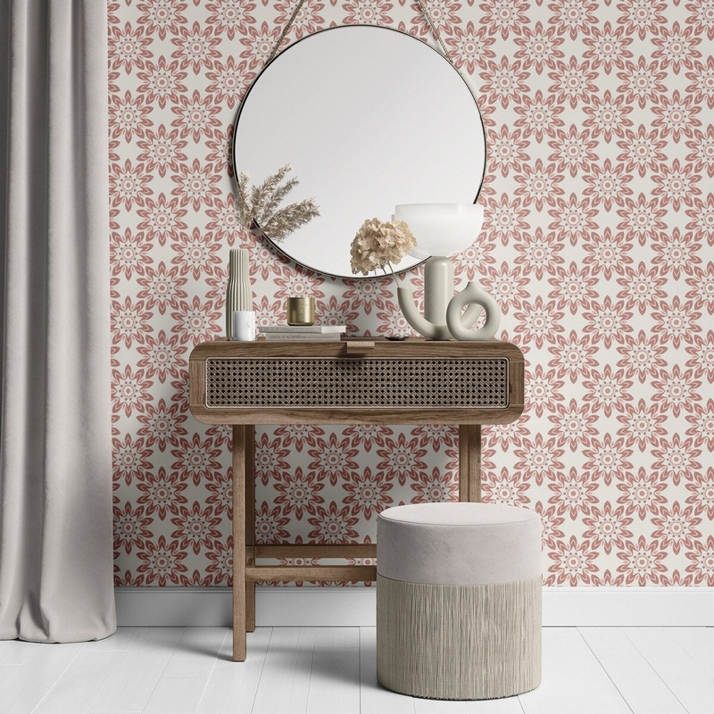 Tribal Flowers Removable Wallpaper, Floral Pattern Wall Cling, Artistic Peel and Stick