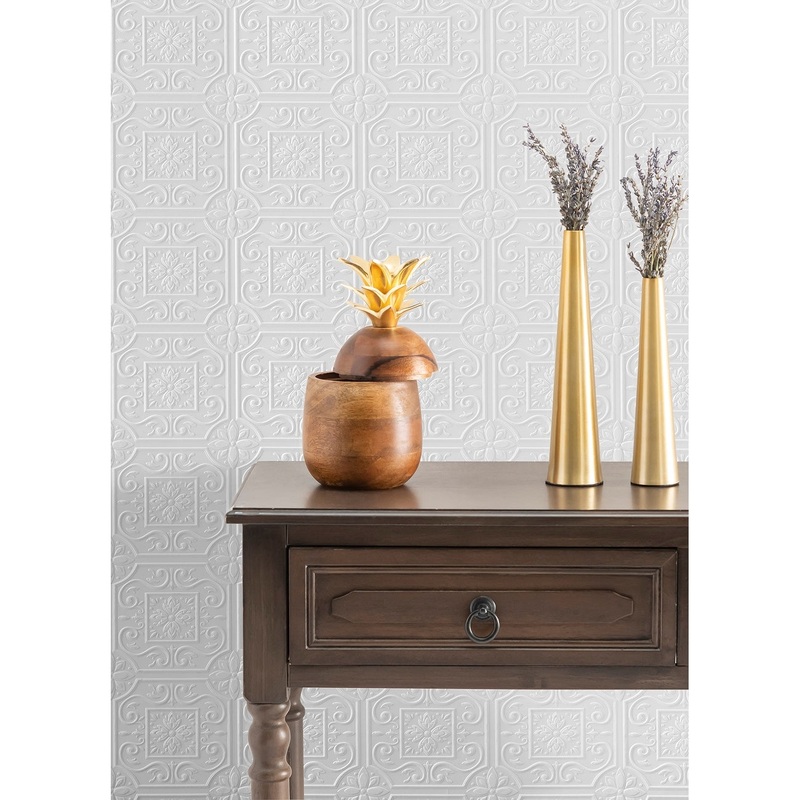 Vienne, White Tin Ceiling Scroll Paintable Wallpaper