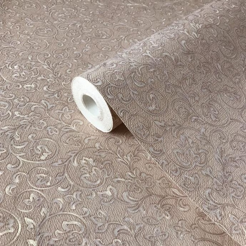 Dust Pink Rose Gold metallic textured damask Wallpaper - 42 inc x 33 ft