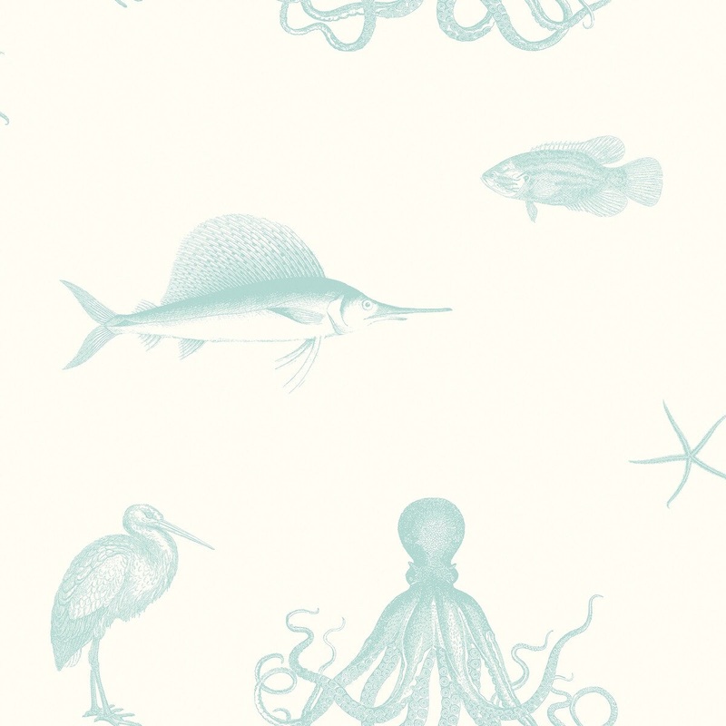 Fish Lompoc Ventura Navy Sea Creature 33' L X 20.5" W Wallpaper Roll
