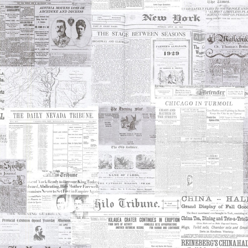 Simonyi, Gazette Grey Vintage Newsprint, 33' L X 20.5" W, Wallpaper Roll