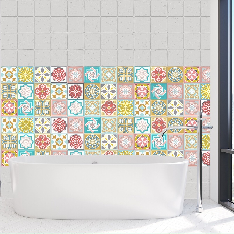Walplus Malia Colorful Home Wall Tile Stickers Peel and Stick Bathroom Kitchen 24pcs