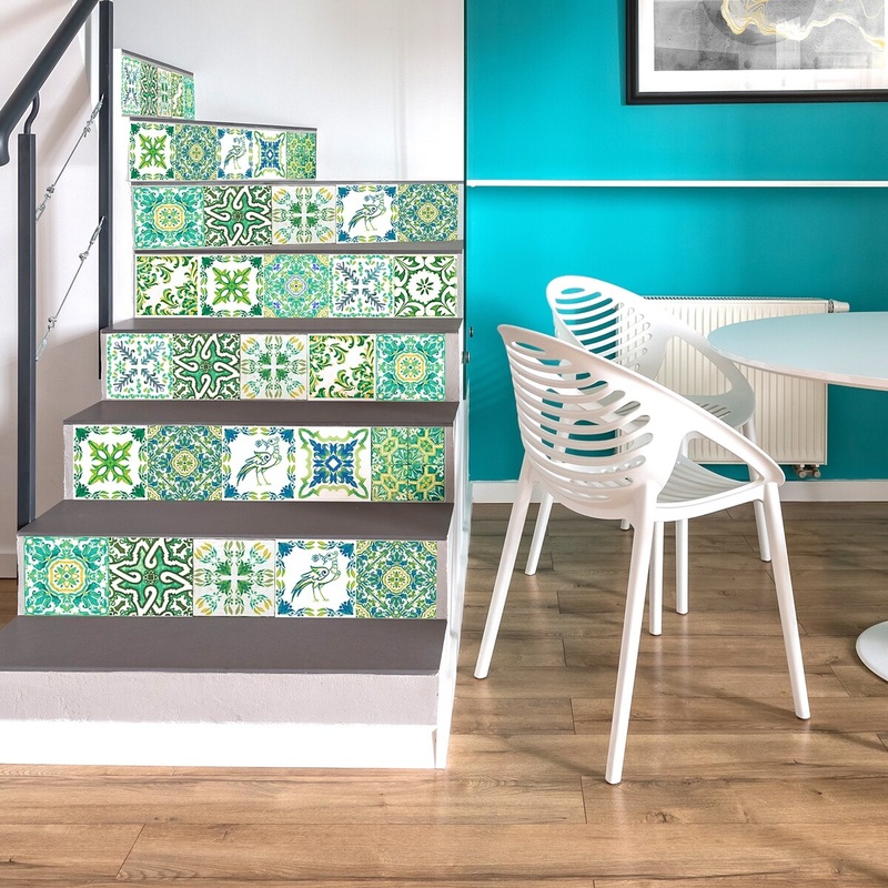 Walplus Tile Stickers Peel and Stick Turkish Green Mosaic Wall Sticker Decal 24pcs