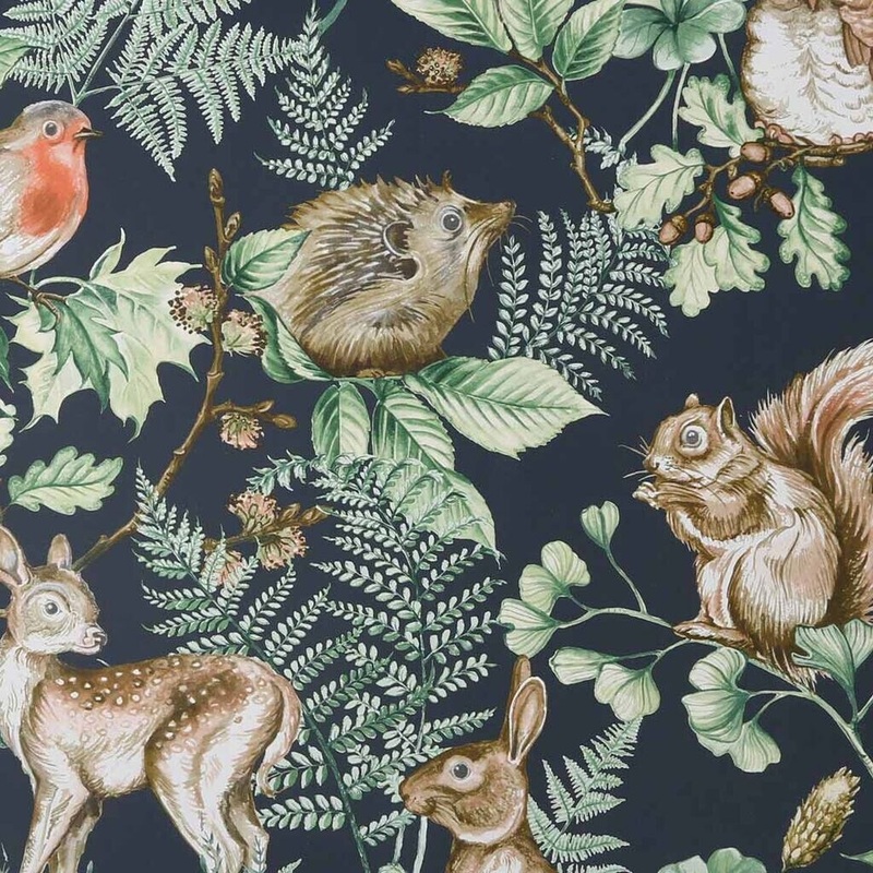 Woodland Animals Navy Wallpaper