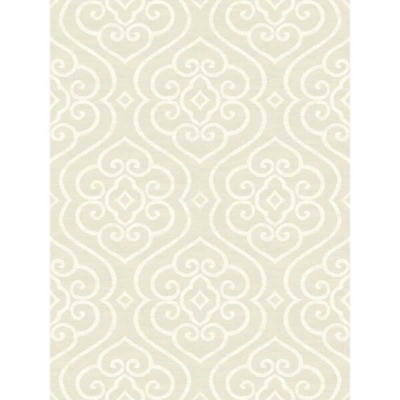 Arden Damask Wallpaper, In Light Gray & White