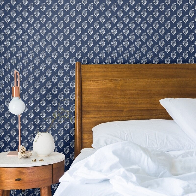 Bouvardia - Navy Blue and White Removable Peel and Stick Canvas Texture Wallpaper