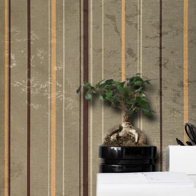 Embossed stripes Wallpaper coffee brown textured striped - 27 inc x 33 ft