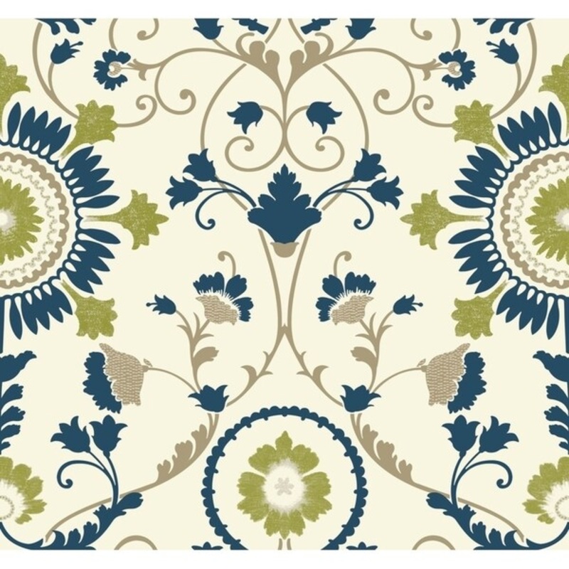 Enamel Ornament Wallpaper, 27 in. x 27 ft. = 60.75 sq.ft., in Blues