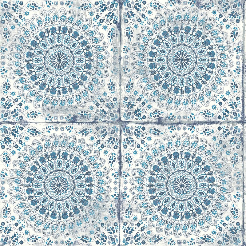 Seabrook Designs Boho Rhapsody Mandala Boho Tile Unpasted Wallpaper