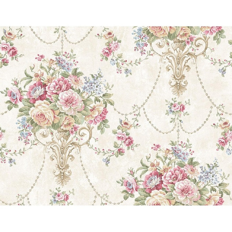 Seabrook Designs Victoria Floral Bouquet Unpasted Wallpaper