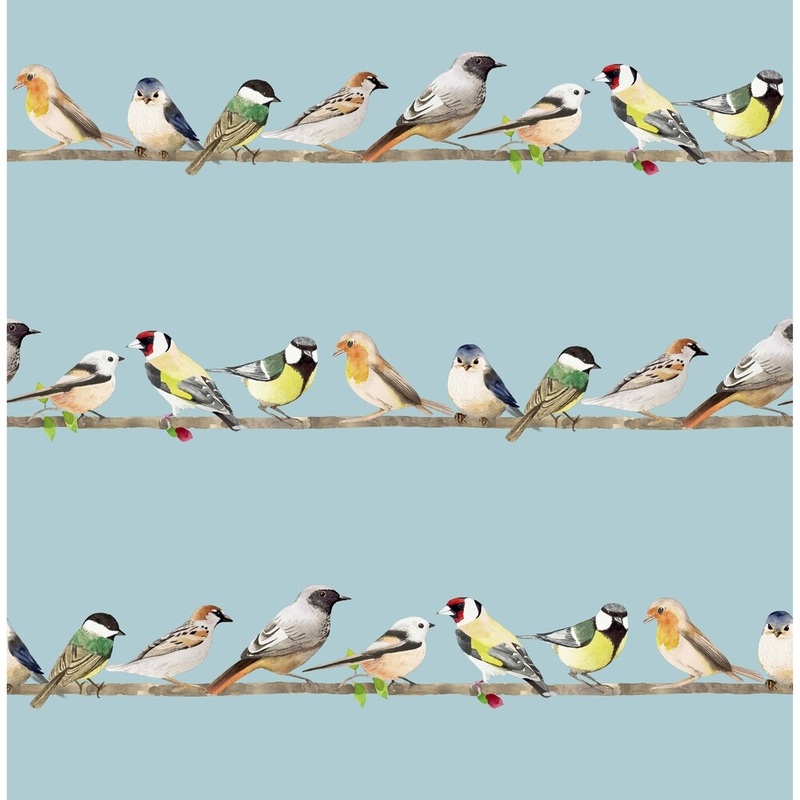 Tweeting Blue Watercolor Birds Wallpaper - 20.5 X 396
