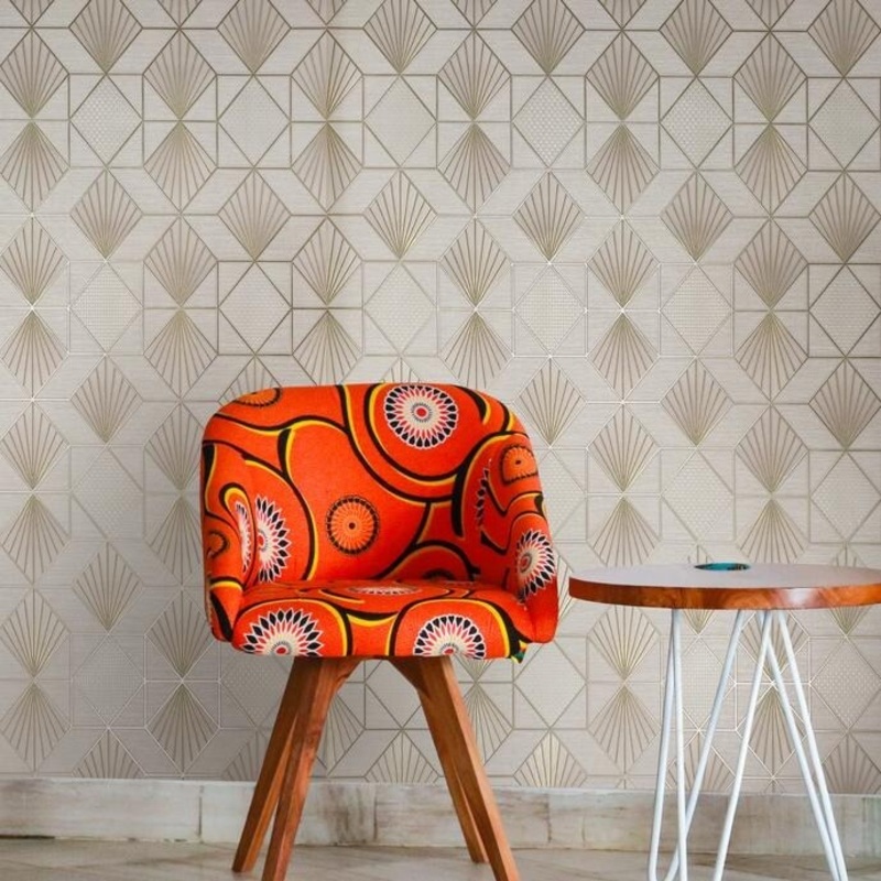 Wallpaper cream gold geometric diamond triangle lines - 42 inc x 33 ft