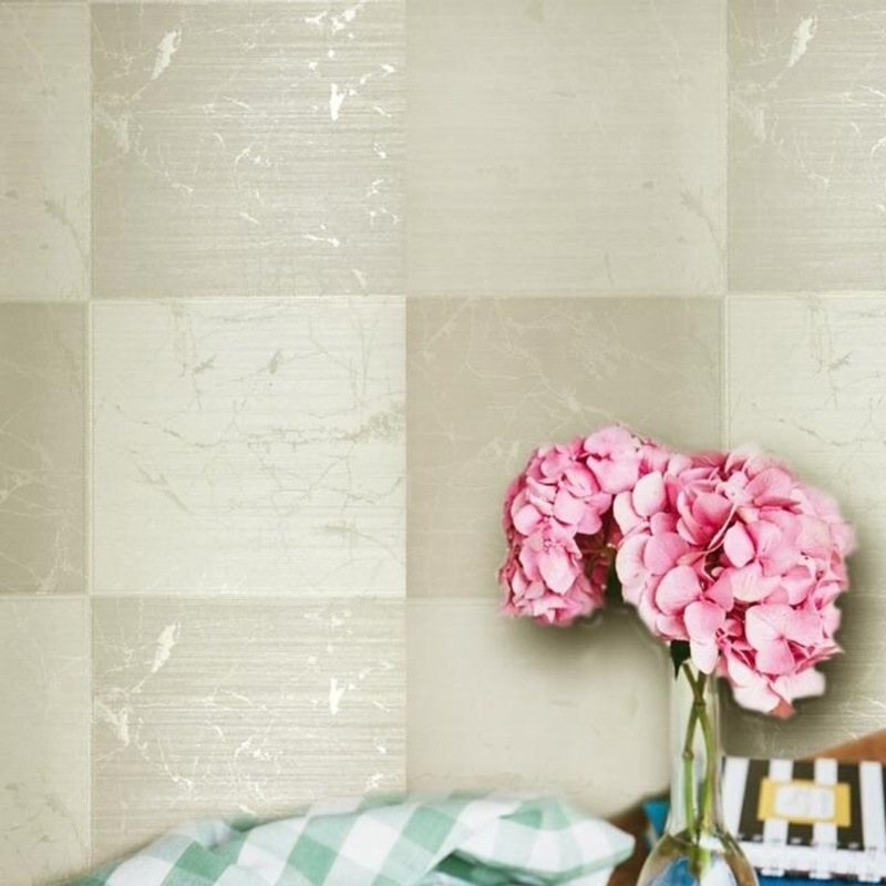 Wallpaper Gold Cream Beige Metallic Embossed Textured Large Tiles - 27 inc x 33 ft