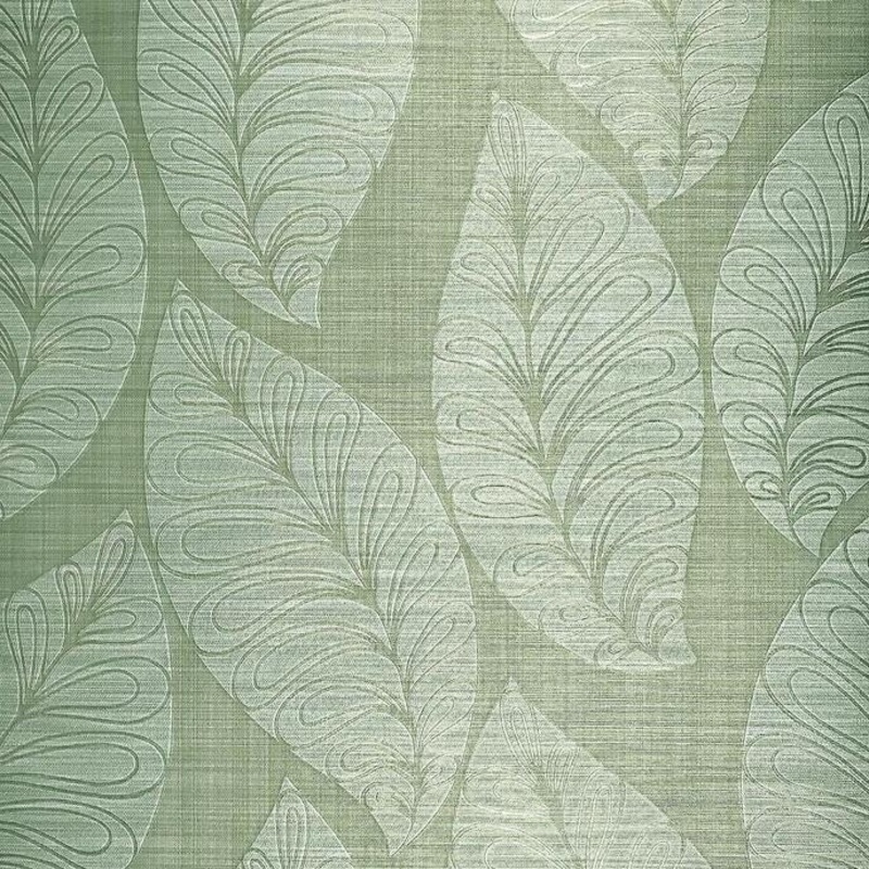 Wallpaper Green Gold Metallic Lines Textured Tree Leaves 3D - 27 inc x 33 ft