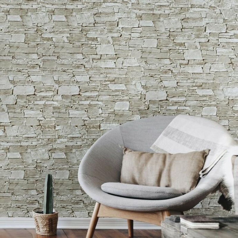 Wallpaper rolls textured brown modern faux stone textures - 21 inc x 33 ft