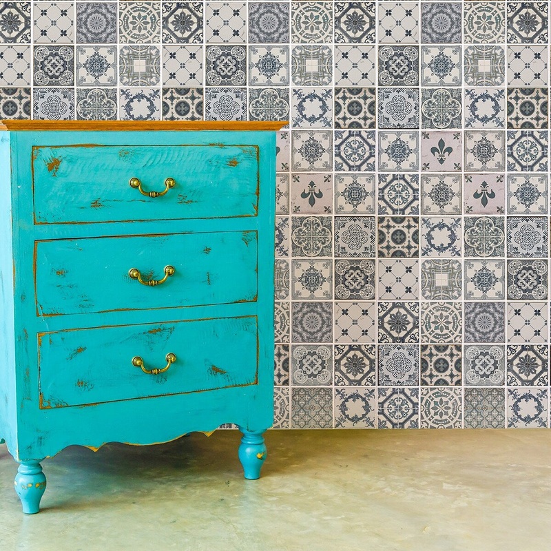 Walplus Vintage Azulejo Tile Stickers Peel and Stick Wall Sticker Decal 12pcs 8"x8"