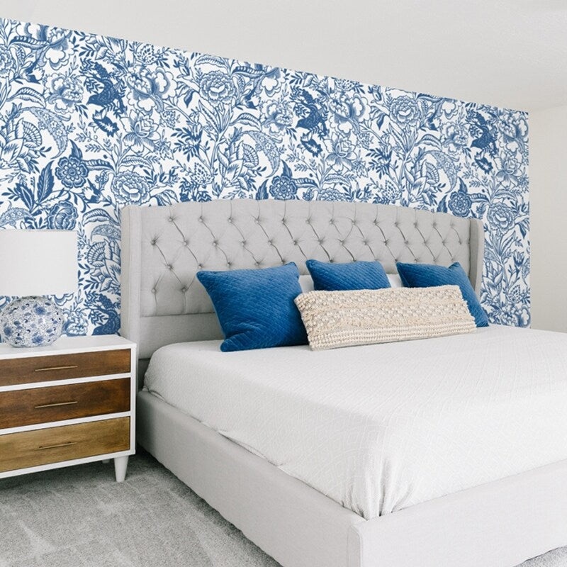 Briarwood - Floral with Birds Removable Peel and Stick Canvas Texture Wallpaper