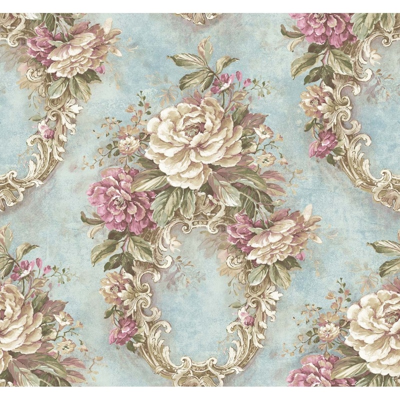 Seabrook Designs Euclid Floral Frame Unpasted Wallpaper - 27 in. W x 27 ft. L bolt 60.75 sq. ft.