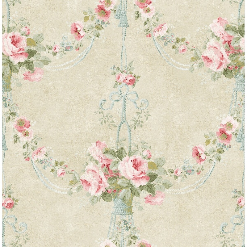 Seabrook Designs Eustacia Floral Basket Unpasted Wallpaper