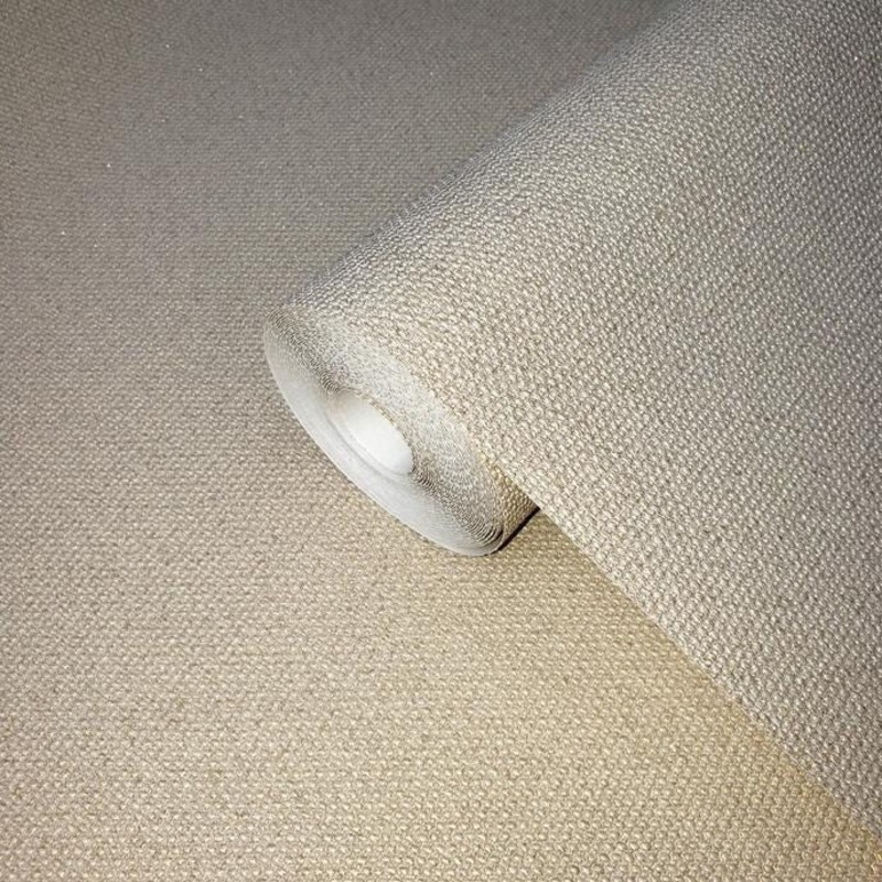 Wallpaper Beige Cream gold metallic textured plain faux textile - 42 inc x 33 ft
