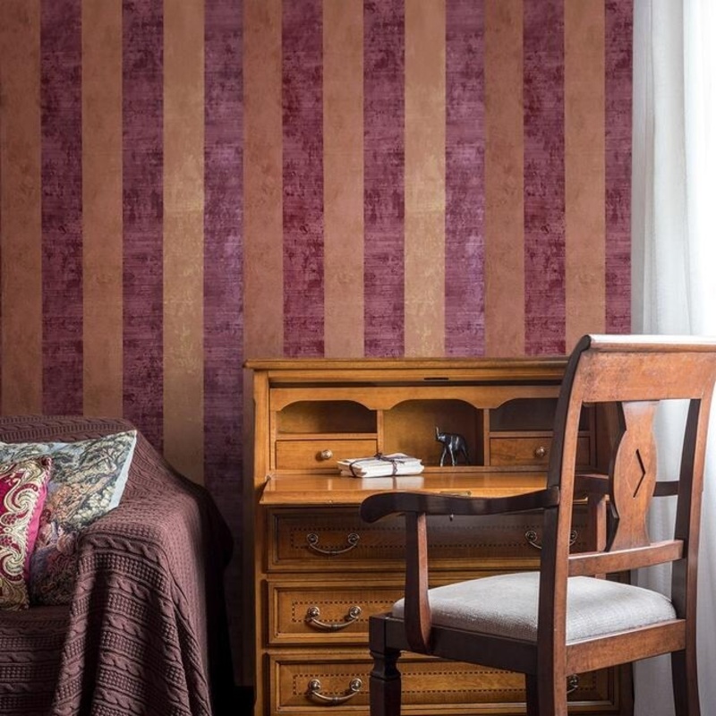 Wallpaper burgundy red orange stripes Metallic Striped - 21 inc x 33 ft