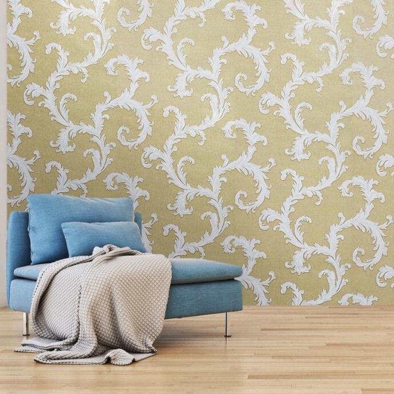 Wallpaper gold metallic white Victorian sack cloth Textured - 21 inc x 33 ft
