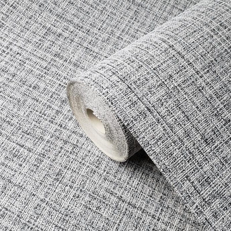 Wallpaper plain textured gray black faux textile cloth lines texture - 21 inc x 49 ft