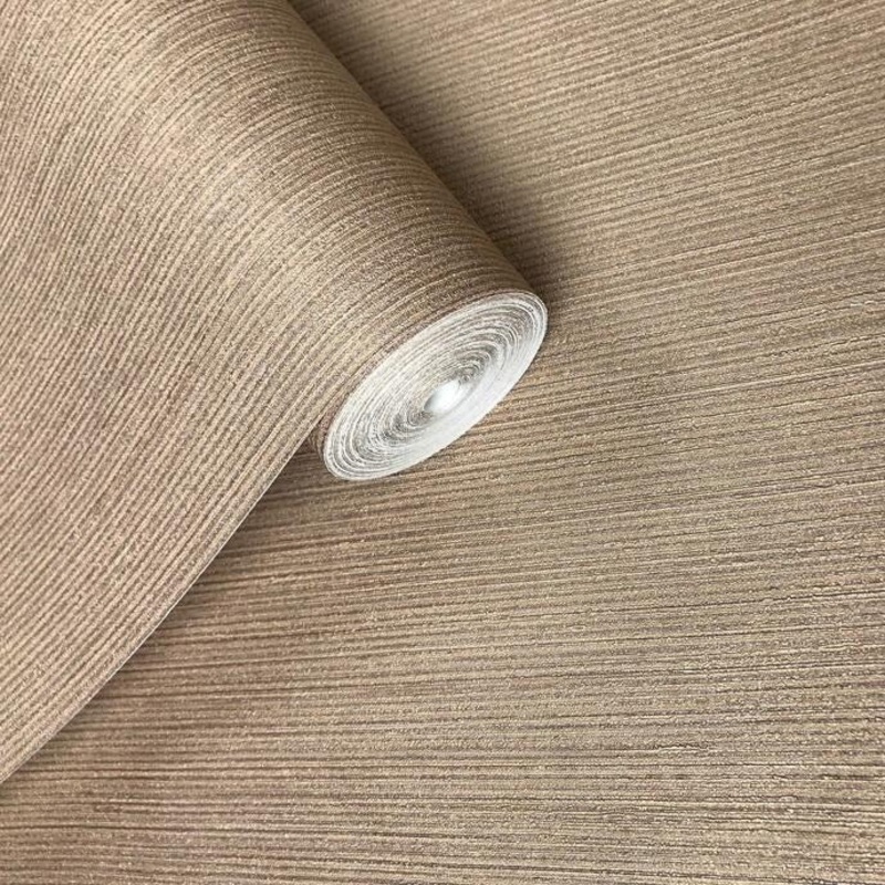 Wallpaper textured lines Cocoa Gold Copper metallic Plain - 27 inc x 33 ft